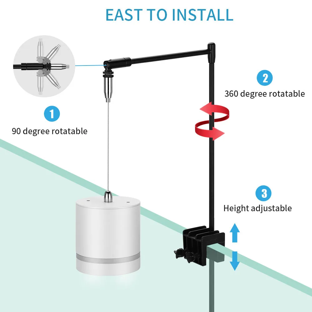 Dimmable LED Lamp Clip for Plant Grow Aquatic Algae Tank 3 Channels Lighting Fish Tank Hanging Stand Safely Fixture 16W