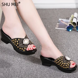 Slippers Women's Summer 2024  Sandal Heels Platform  Wedges  For Women  Slope Heel DrillWomen's mother's Rhinestone Slippers