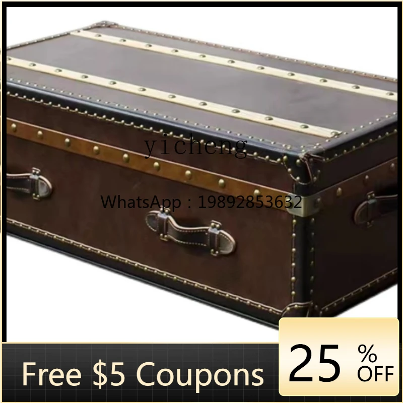 

XL Coffee Genuine Leather Retro Leather Suitcase American Luggage Clothing Store Mid-Ancient Coffee Table