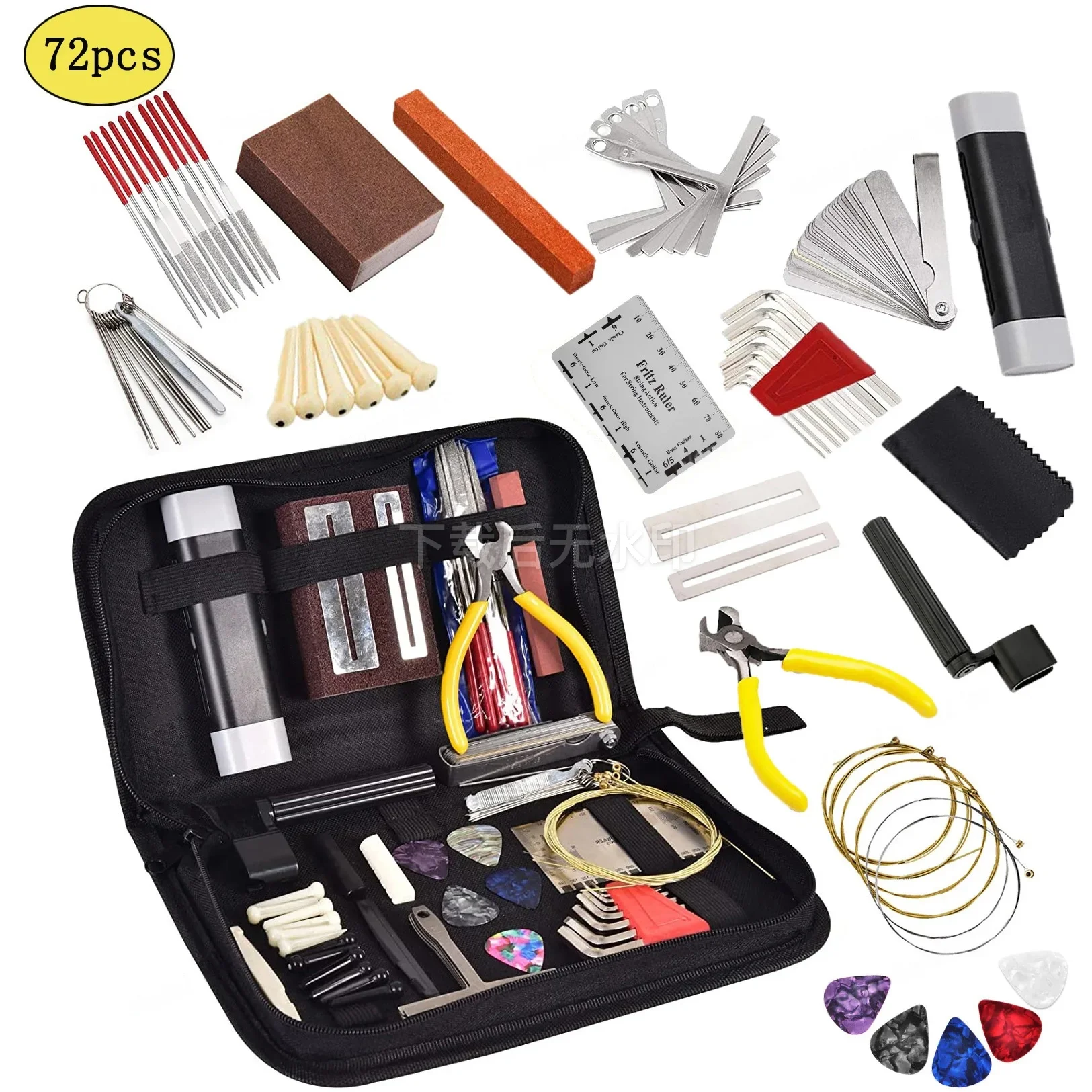 

Complete 72pcs Guitar Maintenance Tool Set Including Carry Bag Action Ruler File and Bridge Pins for String Instruments