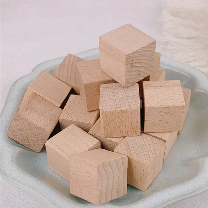 10Pcs/Set Natural Wooden Block 2x2cm Wood DIY Crafts for Children Solid Wooden Building Novelty Blocks Educational Toys