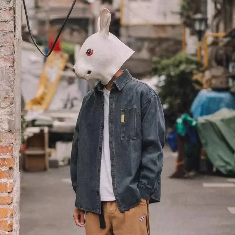 

Retro American Waed Denim irt Men's Spring Autumn Casual Loose Workwear Casual Brand Lightweight Outerwear