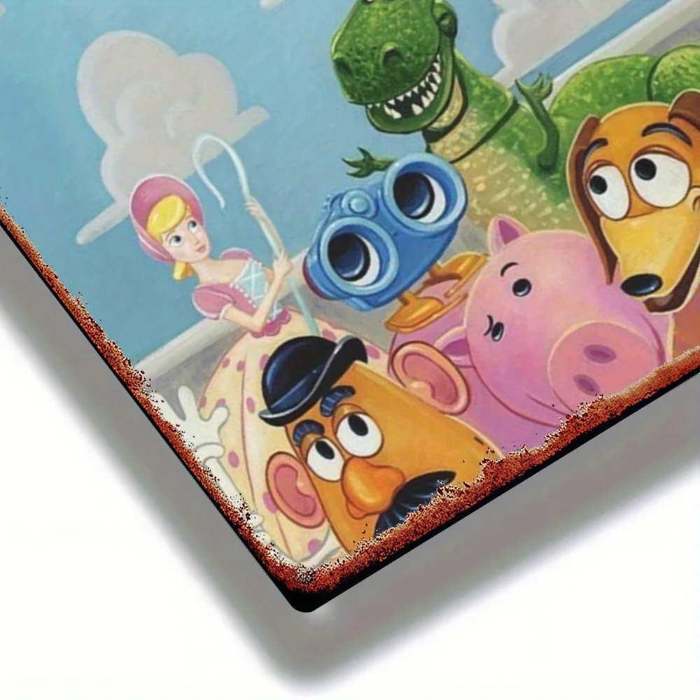 مسطح ثنائي الأبعاد، قطعة واحدة من ديكور الحائط المعدني من توي ستوري - ملصق ريترو عتيق يتميز بـ Buzz Lightyear، Woody، Jessie، Bullseye، Hiro - Heavy-D