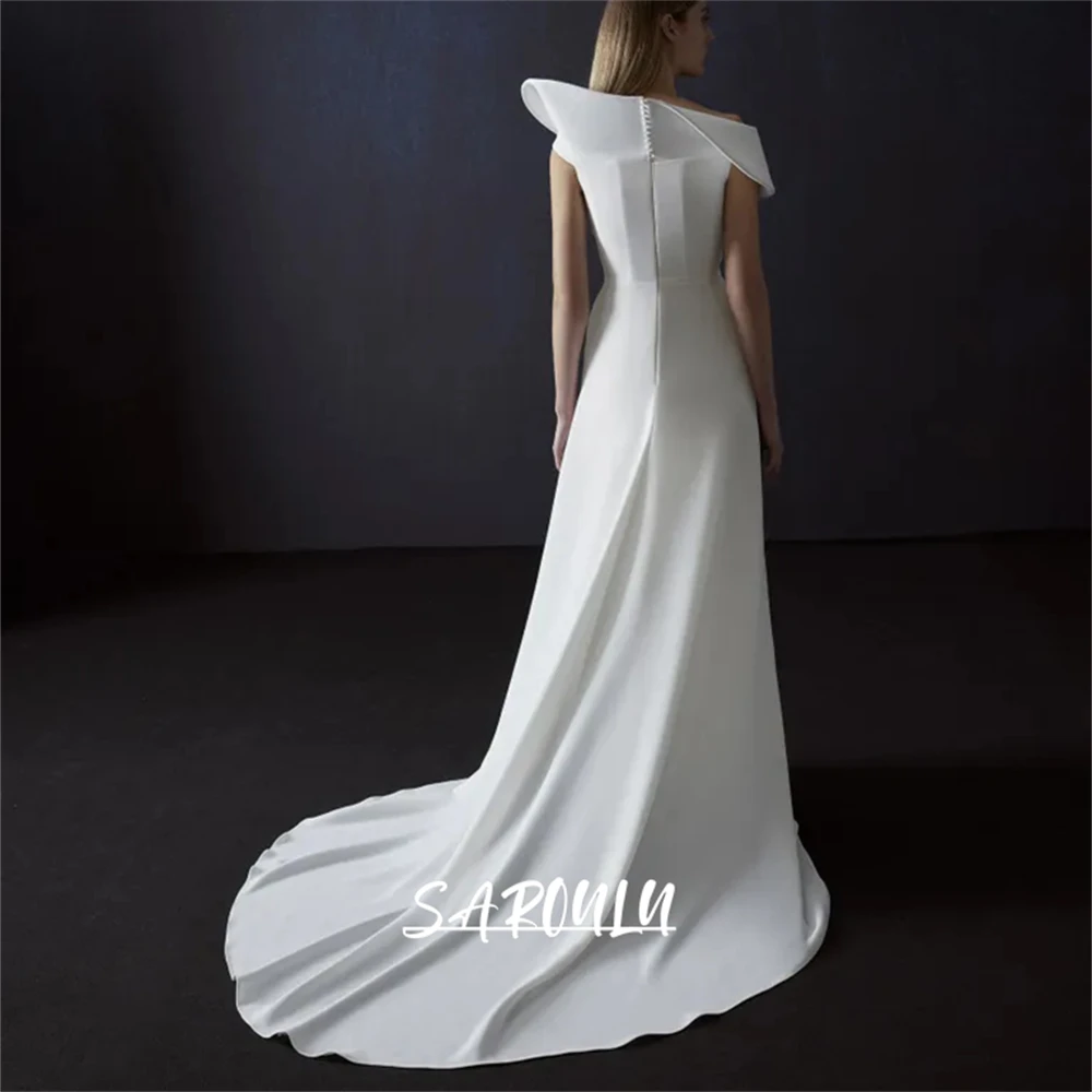 Unique Asymmetrical Shoulder Satin Wedding Dresses for Women 2025 Sweep Train Sheath Long Bride Dress Customized Bridal Gown