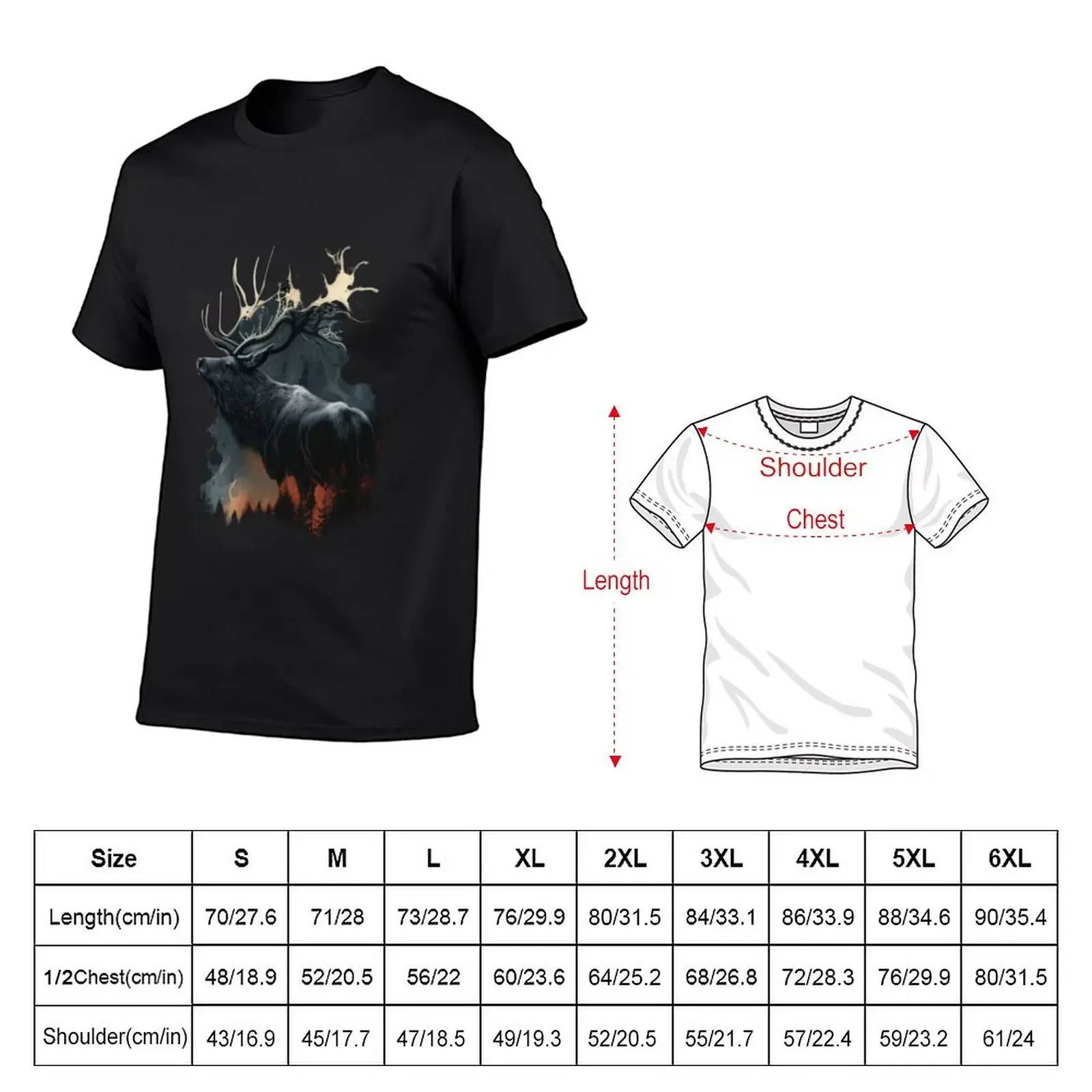 Intricate Elk in Burning Forest Painting T-shirt cute clothes hippie clothes vintage Aesthetic clothing mens vintage t shirts