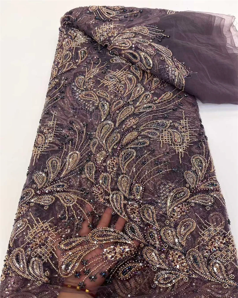 

African Groom Lace Fabric 2025 High Quality French Sequins Lace Fabric 5 Yards For Nigerian Sewing Party Wedding Dresses