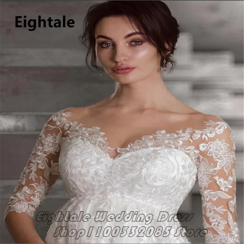 Eightale Empire Lace Wedding Dresses For Pregnant Woman Half Sleeves Sheer O-Neck Soft Tulle Maternity Bride Dress Plus Size