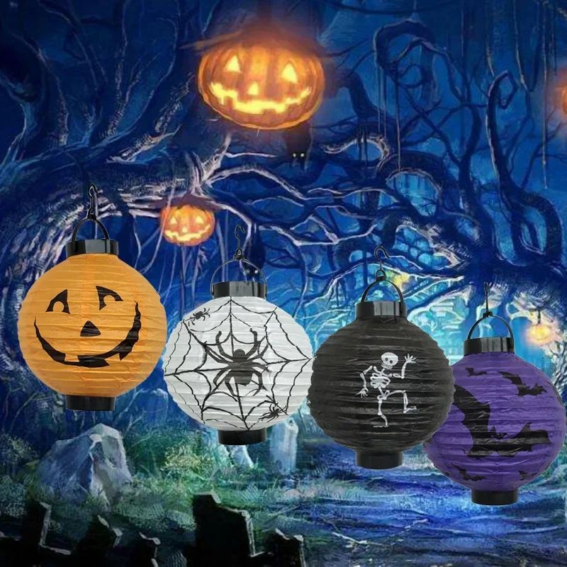 

Halloween DIY Decor LED Paper Pumpkin Hanging Light Horror Bat Portable Lampion Kids Birthday Halloween Party Supplies