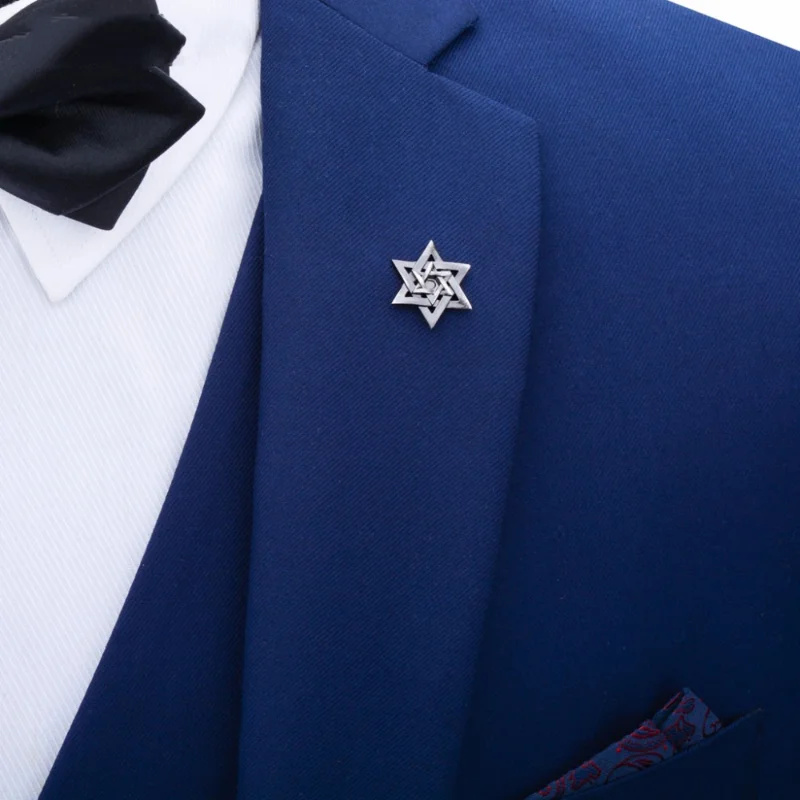 Fashion hexagram silver color lapel pin brooch men\\\'s star of david brooch party badge exquisite clothing accessories