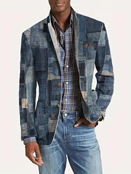 Men's Blazers Plus Size Blazer Autumn/Winter Casual Daily Fashion Patchwork Notch Lapel Single Breasted Pockets Blazer Jacket