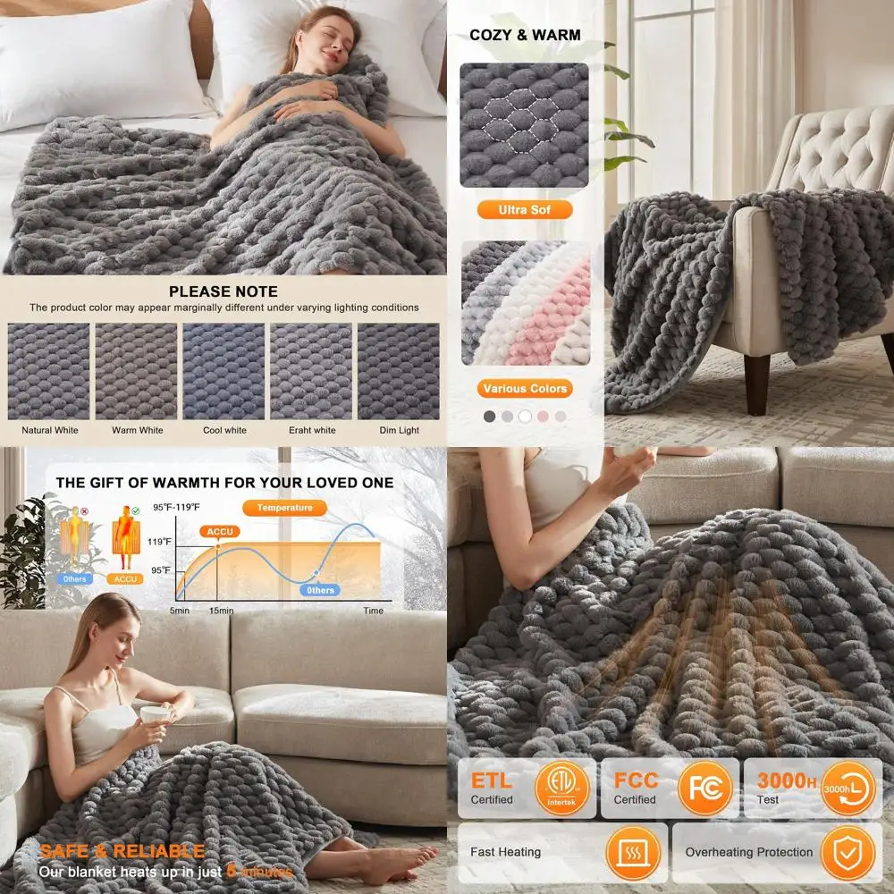 

Fast-Warming 3D Jacquard Electric Blanket, 6 Heat Levels & Auto-Off, Washable, 50x60, London Grey