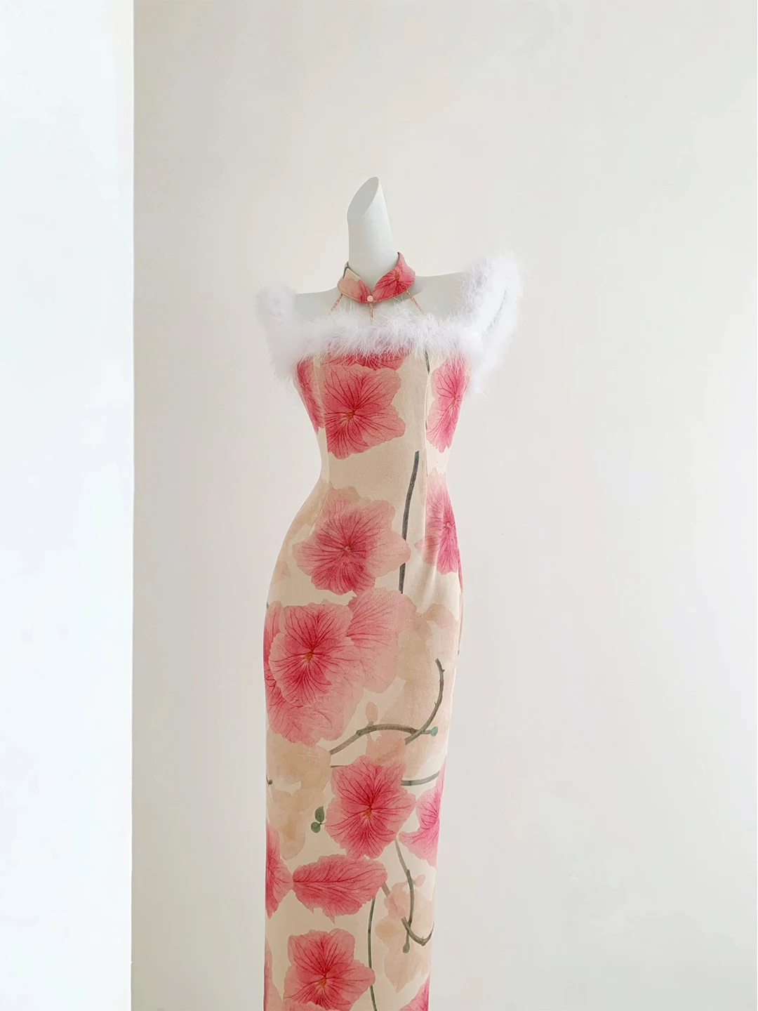 

Ele Pink Qipao Dr Chinese Sle Young National Spirit Autumn Winter New Arrival Retro Warm Seven Sve Midi Dr