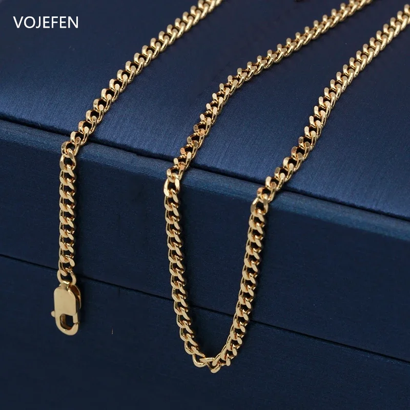 VOJEFEN Genuine 18K Gold Mens Necklace Real Gold Link Flat Jewelry 2026 Trend Luxury Cuban Neck Chains Golden Choker for Womens