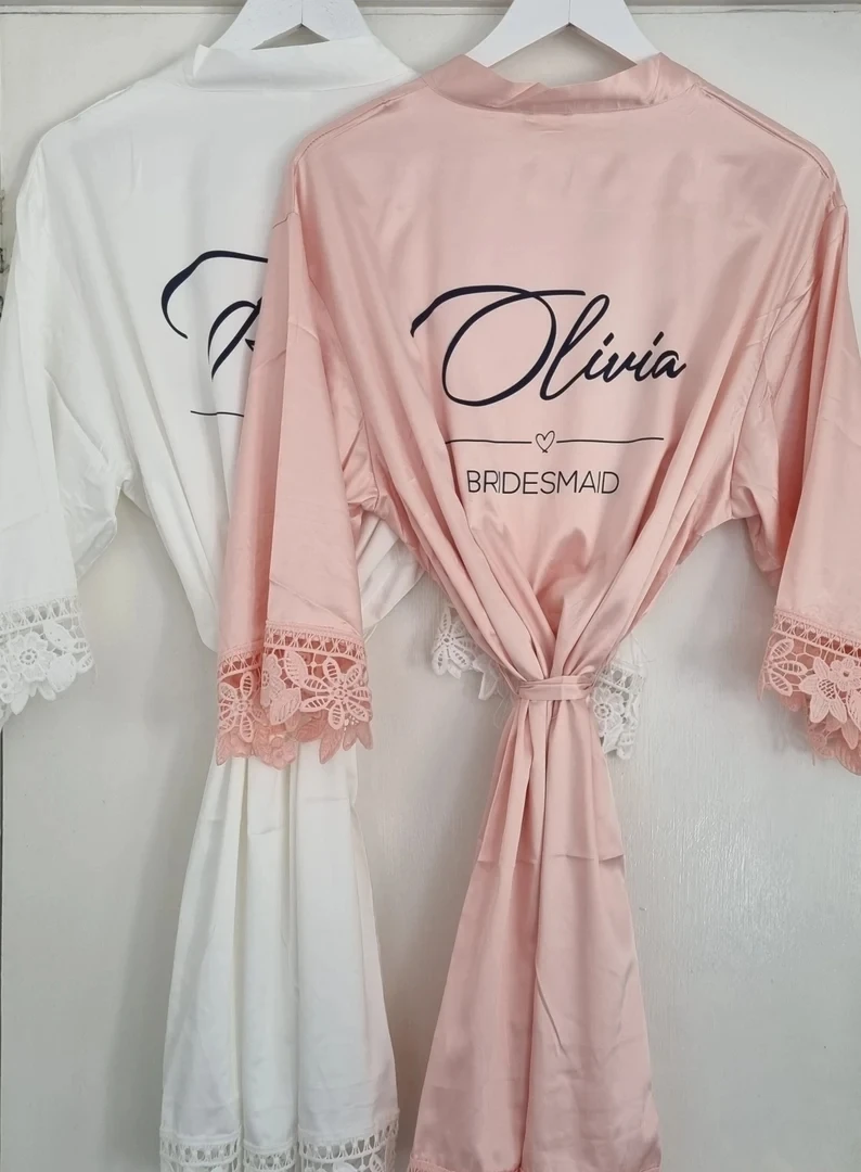 

Personalised Bride Dress Satin Lace Custom Robe Wedding Bridesmaid Dresses Kimono Silk Woman Sleepwear Dressing Gown