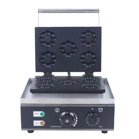 Commercial 1500W 5-Hole Plum Flower Waffle Iron Donut Maker Non-Stick Double-Sided Electric Machine for Breakfast Lunch Snacks