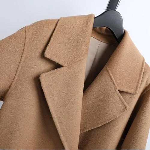 

CC Brand Autumn Winter Double-Faced Wool Camere Coat Long Hand-Sewn Belted Women's Faion Korean Sle Woolen Outerwear
