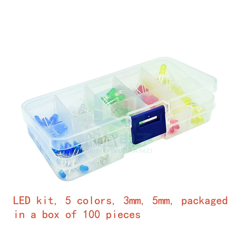 F3 F5 3mm 5mm LED light emitting diode box with 10 pieces per color and 5 colors for a total of 100