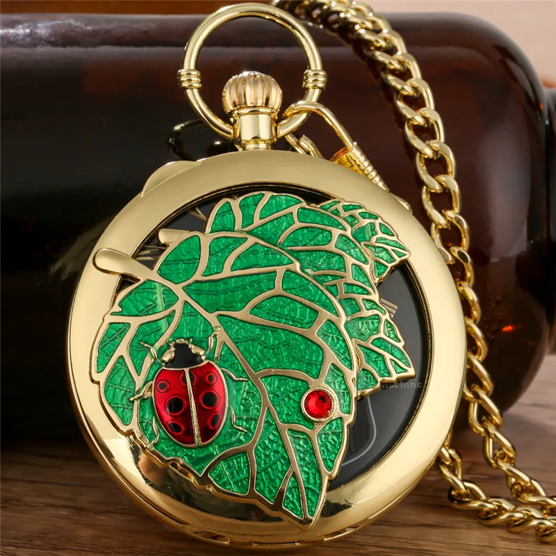 Retro Play Music Quarz-Taschenuhr mit Käferblatt-Muster Castle in the Sky Melody Eleganter Vintage-Uhr mit FOB-Kette – Detail 5