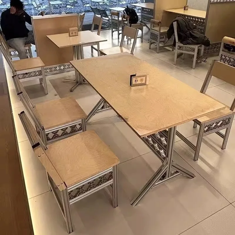 Mesa y silla de café, té de la leche, postre, panadería, combinación de perfil de aluminio, tablero marino de abedul, juego de mesa y silla de ocio