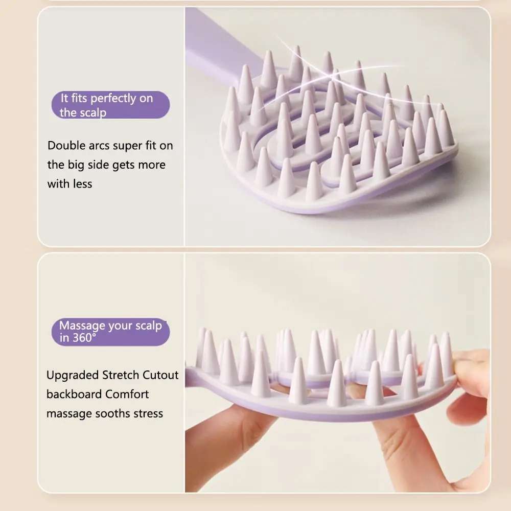 Hollowed-out Scalp Massage Comb Easier to Grip Head Relaxation Silicone Shampoo Brush Curved Vented Dandruff Removal