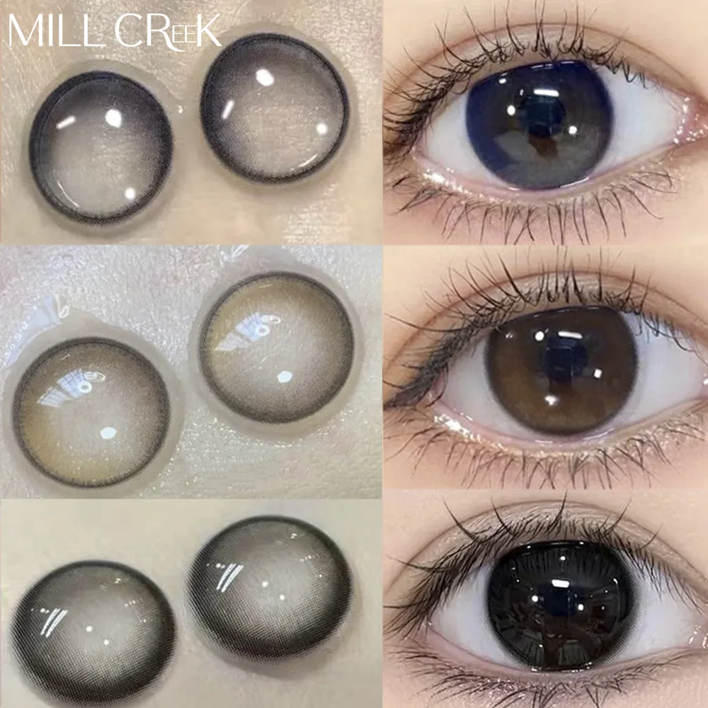 MILL CREEK 2Pcs Natural Eyes Contact Lenses with Myopia Prescription Blue Colored Lenses Black Lenses Beauty Pupil Makeup Yearly