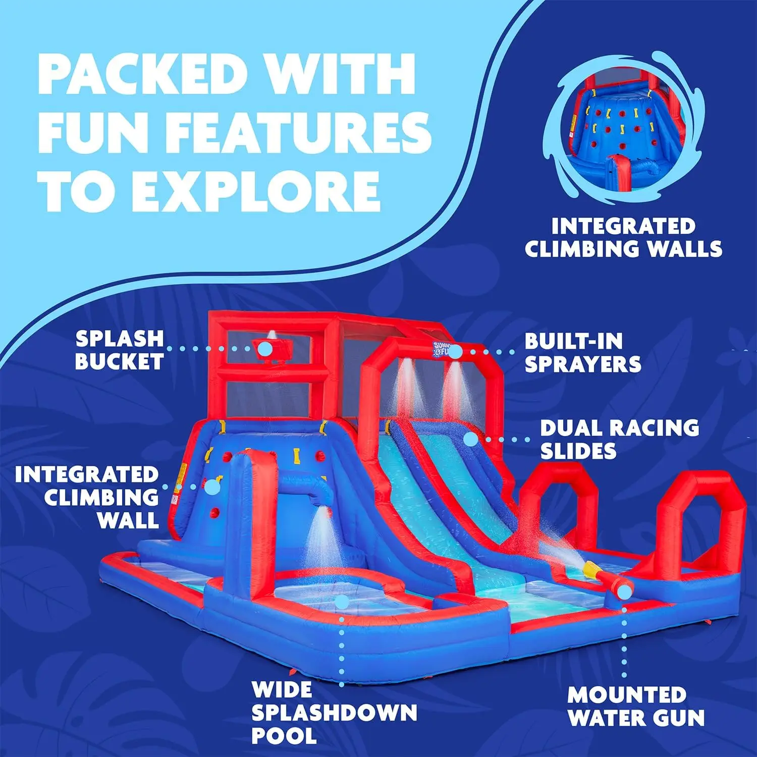 Large Inflatable Water Slide Park with Two Slides, Climbing and Sliding Backyard Water Play Structure for Outdoor Fun