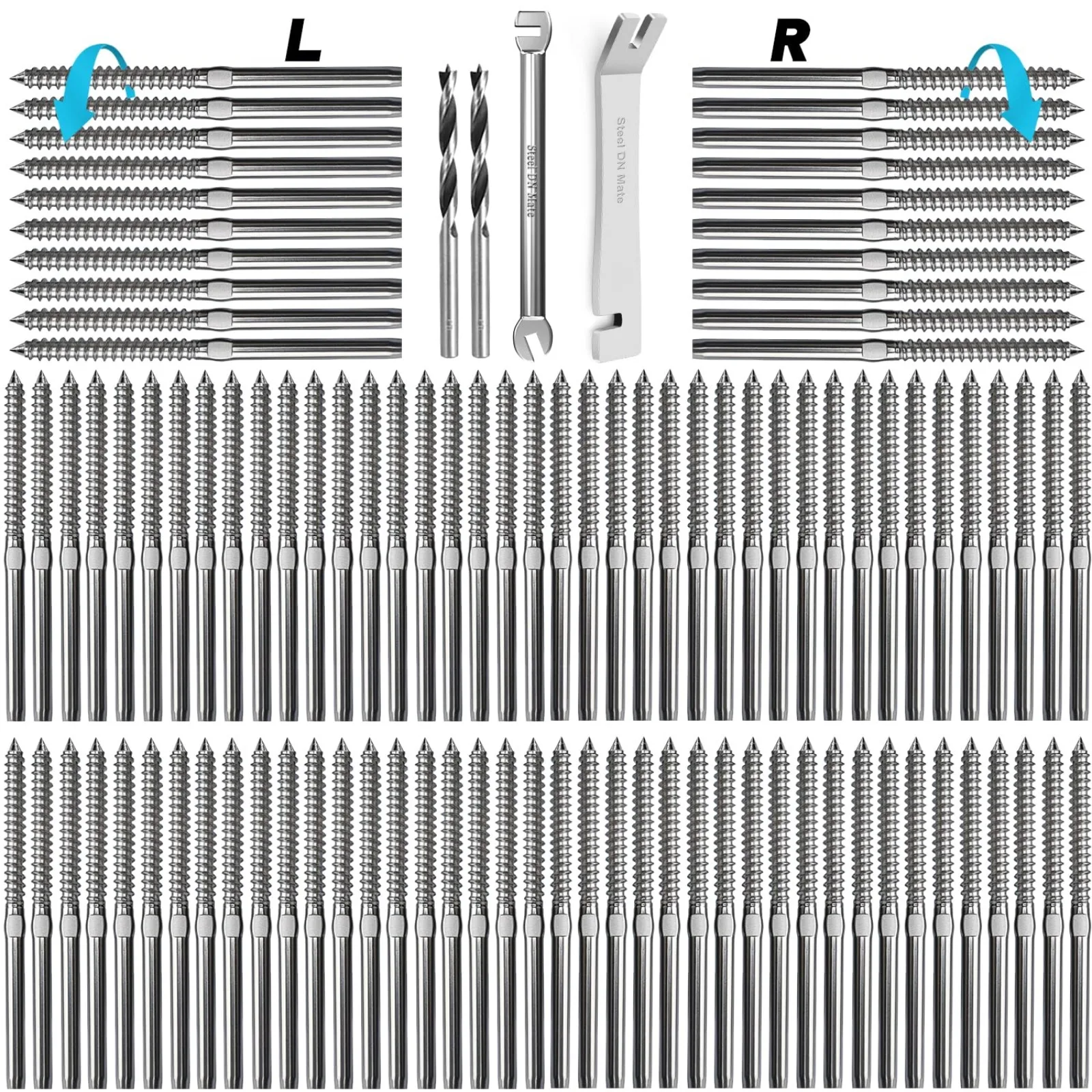 US 100 Pack T316 Stainless Steel Right&Left Handed Thread Swage Lag Screws for Wood Post of 1/8