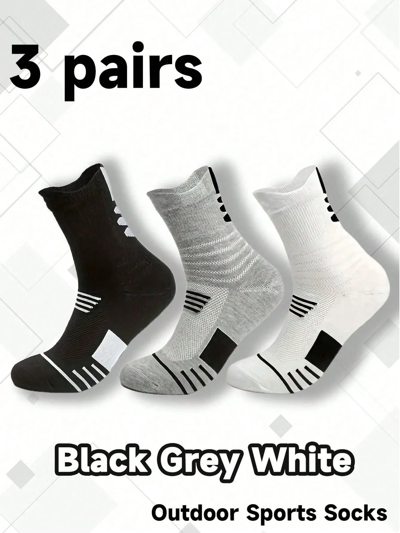 3 Pairs Men\'s Mid-calf Towel Socks Four Seasons Universal High Top Basketball Outdoor Sports Socks Fashion Trend