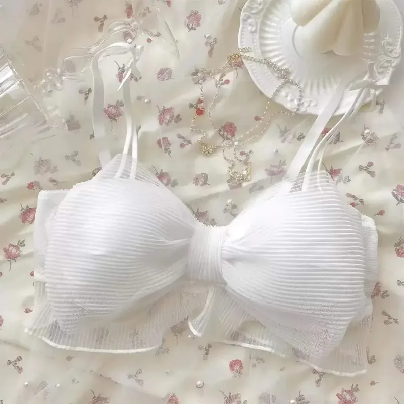 Lace Mesh Bras Bow Girl Underwear Brassiere Women Lingerie Sexy Sweet Cute Girl Bra Breathable Soft Underwear Women Set