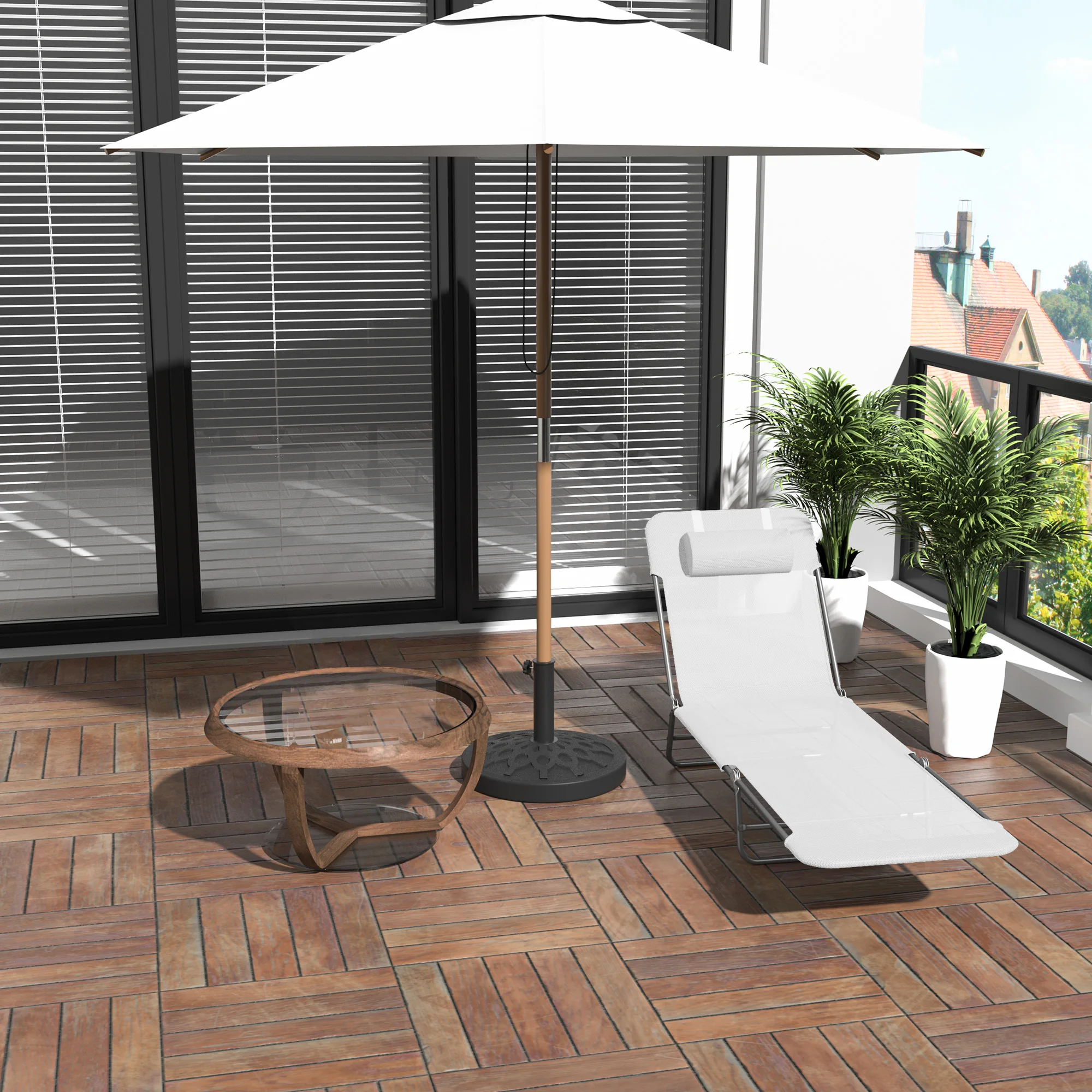 

Folding Chaise Lounge Chair, Cream White, 5-Level Adjustable With Headrest, Breathable Mesh For Beach & Patio