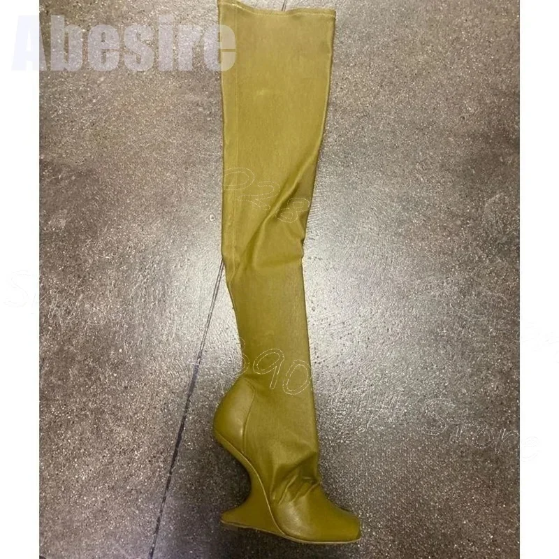 Green Square Toe Strange Style Heels Boots Slip On Women Shoes New Fashion Party Banquet Runway Dating 2026 Zapatos Para Mujere