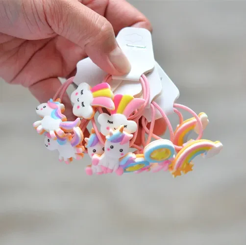 Diademas elásticas de unicornio para niña, 2 unidades, Anillo para el pelo de Color caramelo, cuerda para el pelo, accesorios para niños pequeños