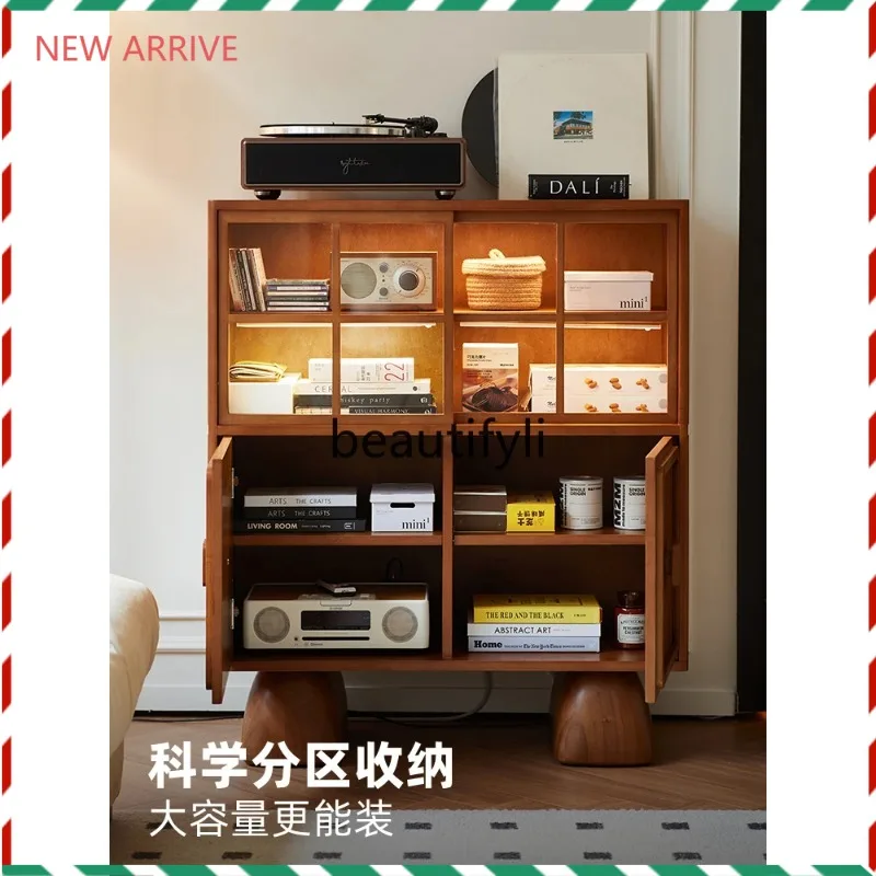 

D2520 Retro solid wood square display cabinet simple small apartment living room storage multi-functional display side cabinet