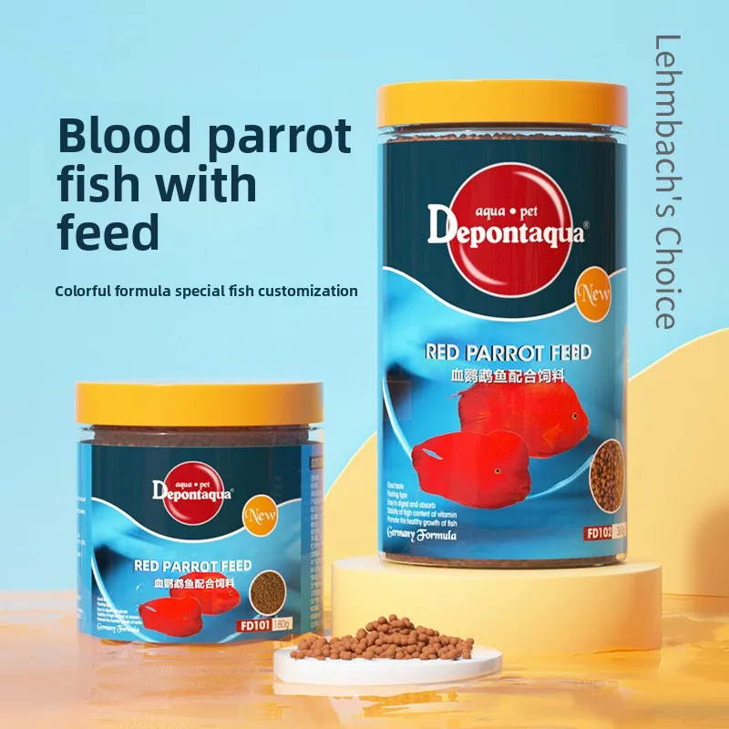 Depontaqua Red Parrot Cichlid Fish Food - Melhorando a cor e pelotas de reforço vermelho, alta proteína para papagaio de sangue, chifre de flor e Arowana