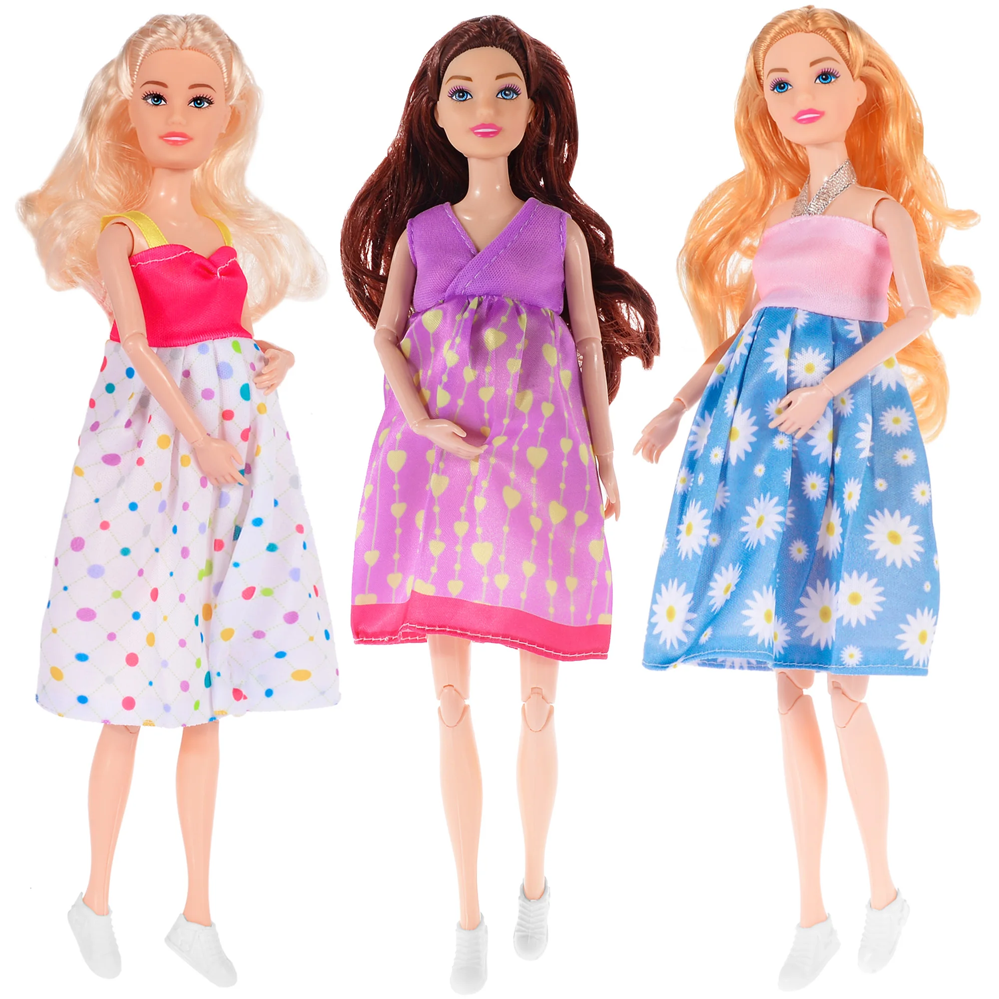 

3-Pack 11.5 inch Pregnant Dolls - Fashion Dolls with Interchangeable Pregnant and Normal Bellies - 3 Dolls, 3 Dresses, 3 Babies