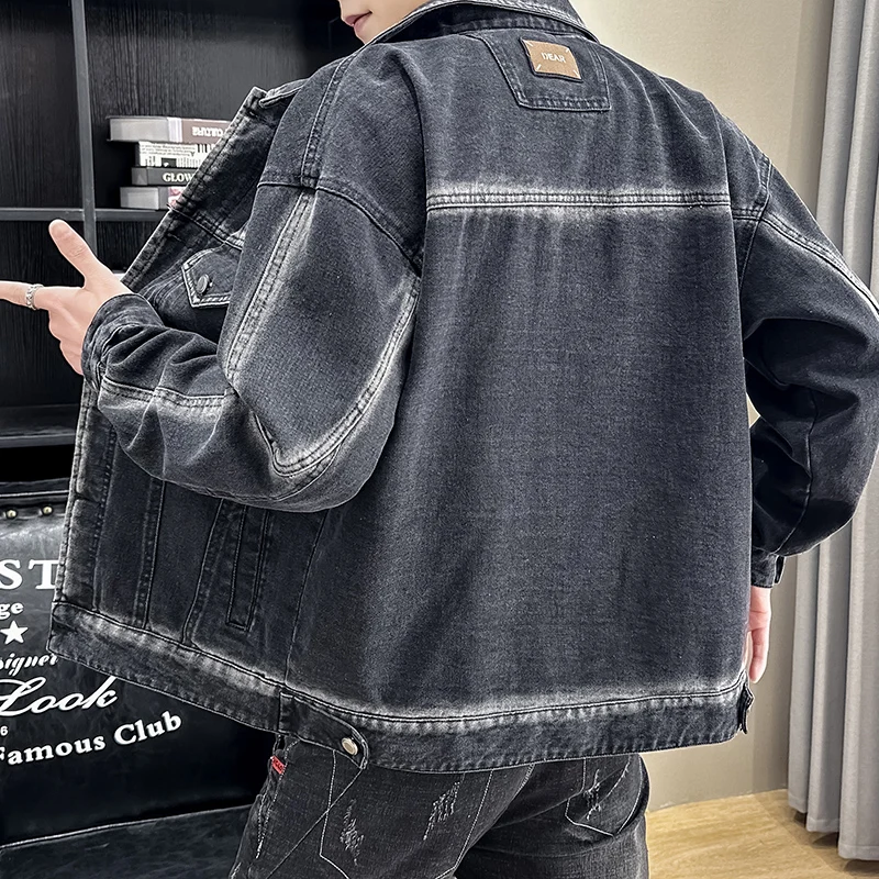 ファッション秋メンズカジュアルデニムシャツジャケット若者ストリートウェアレトロコットンジーンズコート春ルーズフルスリーブトップス服