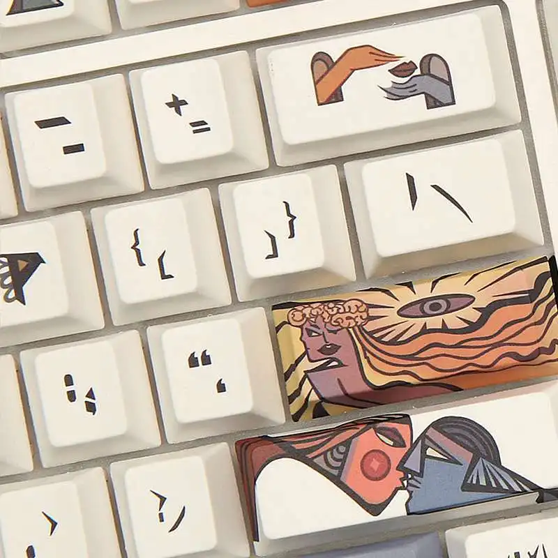 128 Chaves Pintura a Óleo Tema Keycaps Definir PBT Sublimação Cereja Perfil Adequado para 61/64/68/71/84/87/98/104 Teclado Mecânico