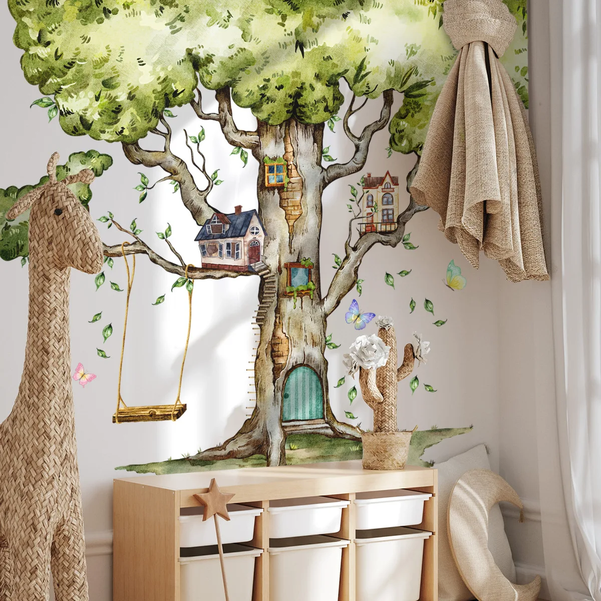 

Hand-Painted Tree House Wall Stickers for Kids Room Home Decor Self-Adhesive Wall Decals