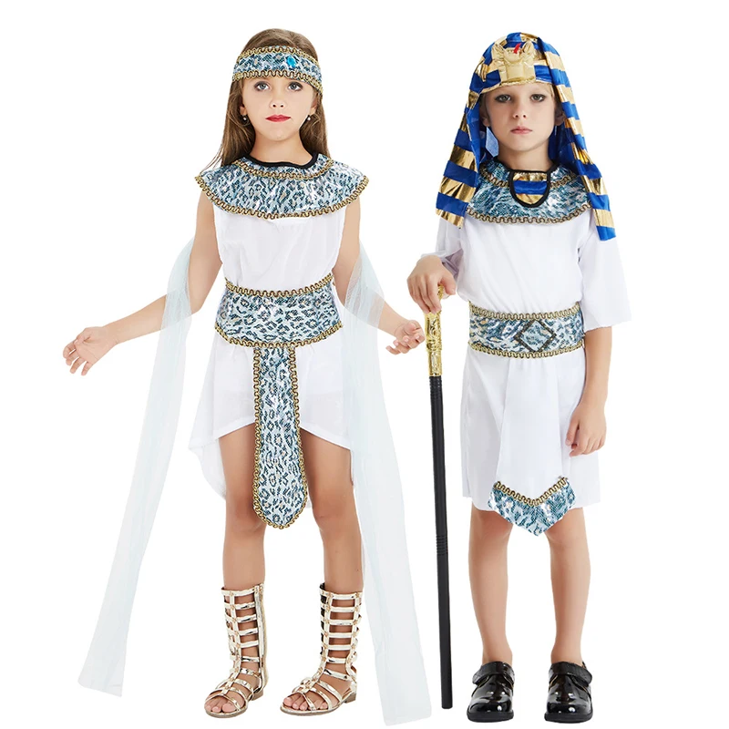 

Child Boy Girls Ancient Egyptian King Pharaoh Cosplay Kids Fancy Cleopatra Dress Halloween Ball Historical Theme Party Costume