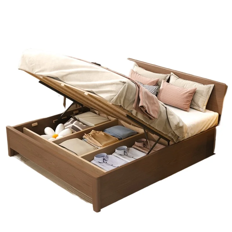 High box storage solid wood be d Nordic 1.5 me ters 1.8 bed modern simple double be d rack drawer tatami bed