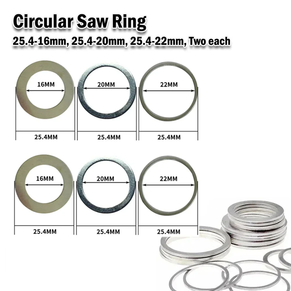 

6Pcs Saw Blade Reducing Ring Washers 16/20/22mm 25.4mm Conversion Ring Cutting Disc Aperture Gasket Inner Hole Adapter Ring