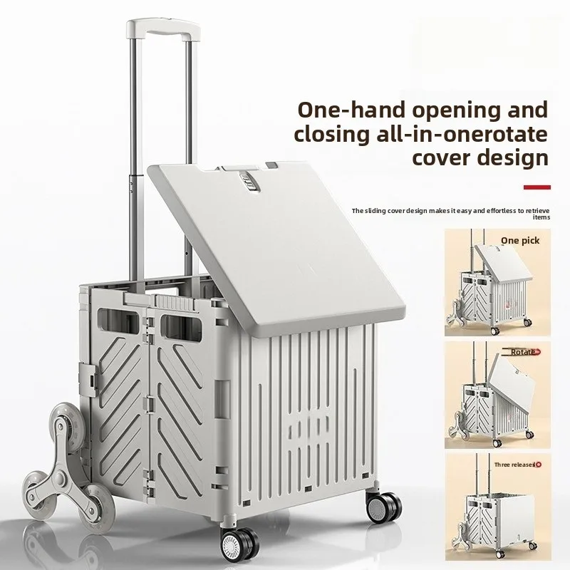 Folding Rolling Tool Box 45L/65L Collapsible Utility Cart with Swivel Brake Wheels Portable Storage Trolley Climbing Wheel