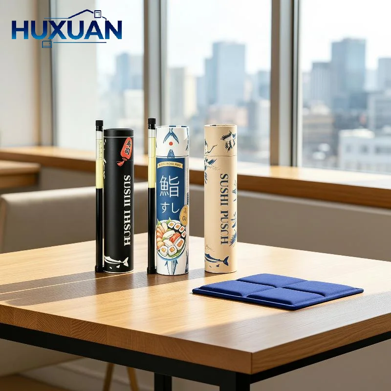 Round Sushi Push Box With Sauce Straw Food Grade Paper Tube Push Up Container Sushi DIY Packaging Tools