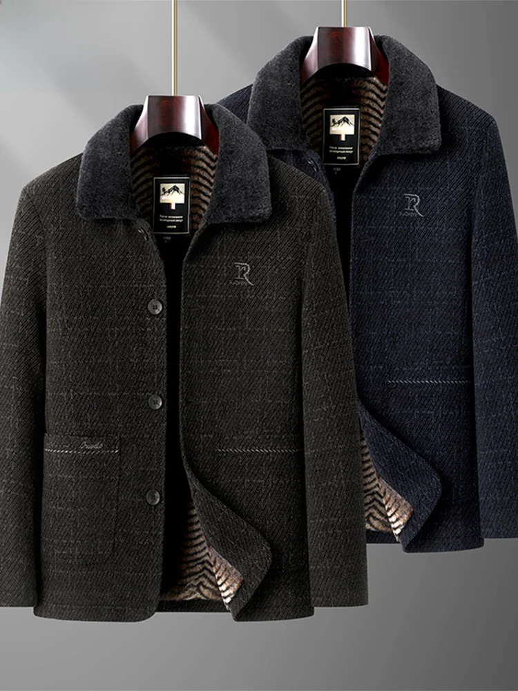 

Thiened шерстяная мужская куртка для среднего возраста и ли, осенне-зимняя одежда, длинное пальто-свек на подкладке