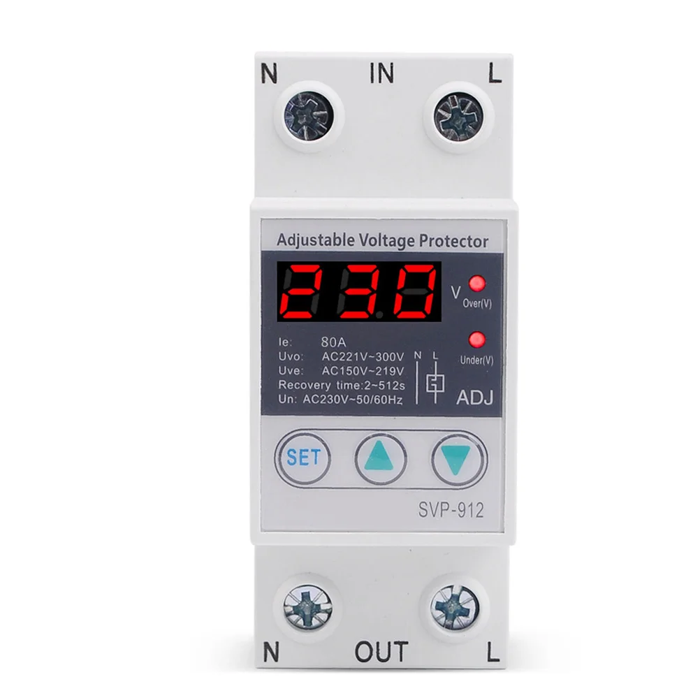 

80A 220V Adjustable Voltage Relay Automatic Reset Voltage Protection Device Din -912 Circuit Protector