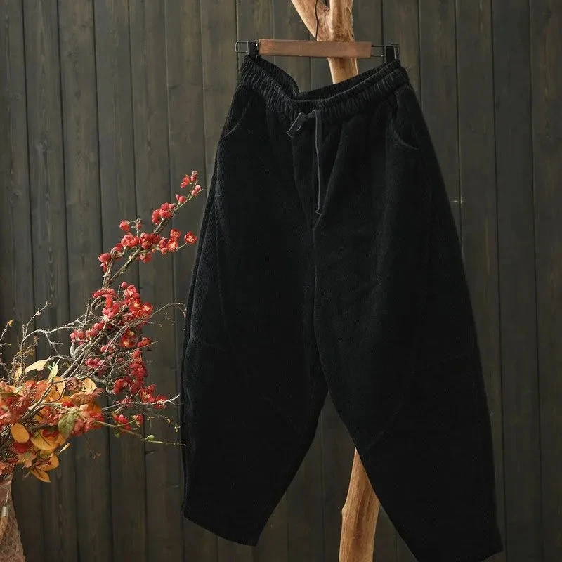 Autumn Winter Female Casual Loose Corduroy Pant Ladies Elastic Waist Corduroy Trousers Women Large Size 4XL Warm Pantalons
