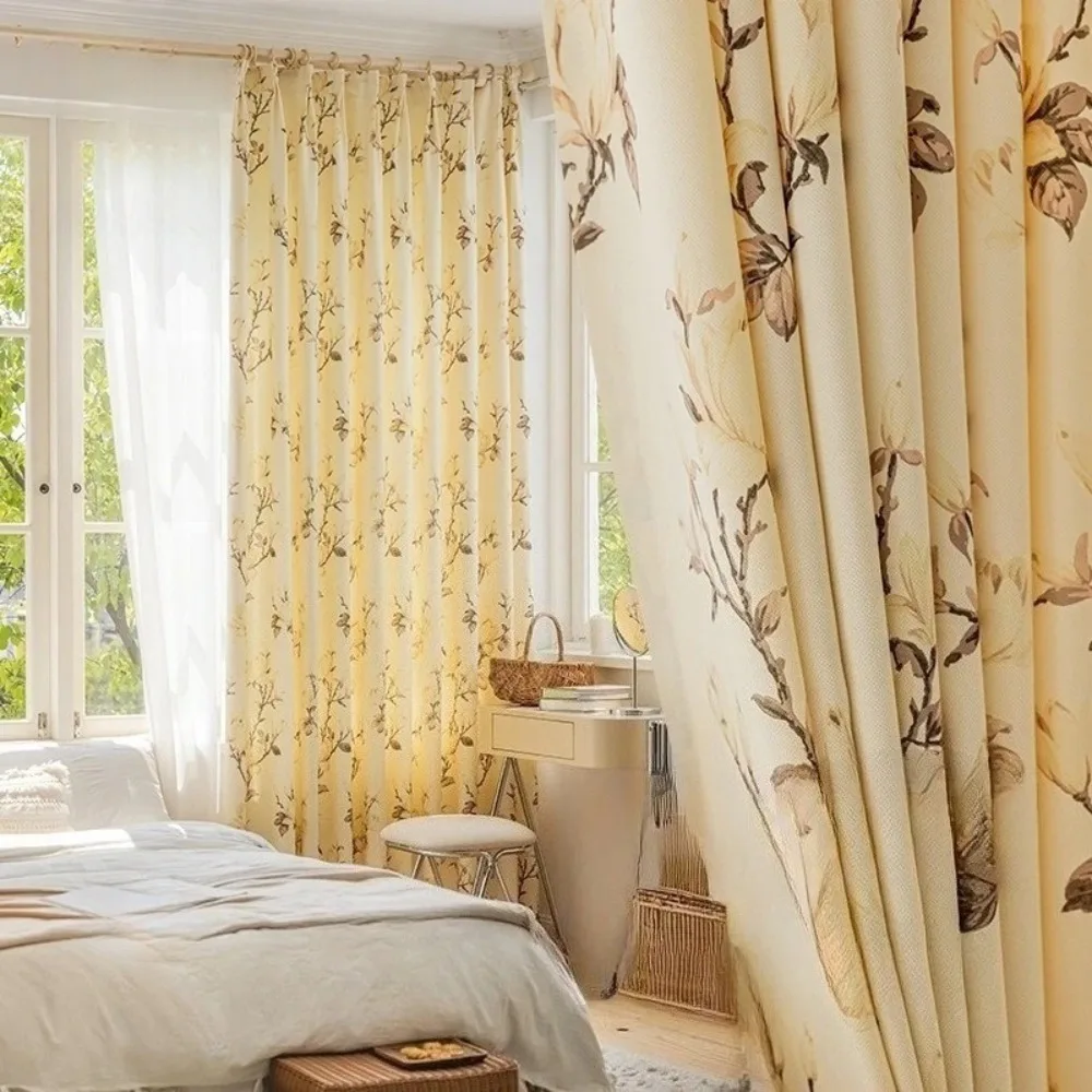 

New American Rural Pastoral Small Fresh Flower Curtains for Living Room Bedroom Window Semi Blackout Thermal Insulated Drapes