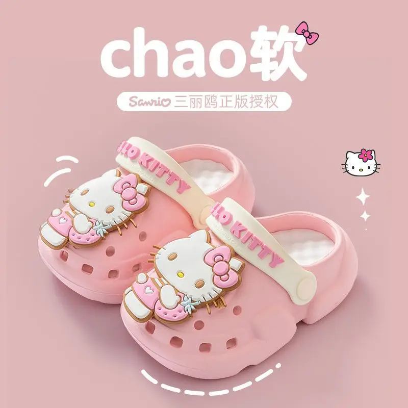 

Нескользящие тапочки с героями мультфильмов «Hello Kitty», летние сандалии Sanrio Kuromi, милые детские пляжные туфли для маленьких мальчиков и девочек