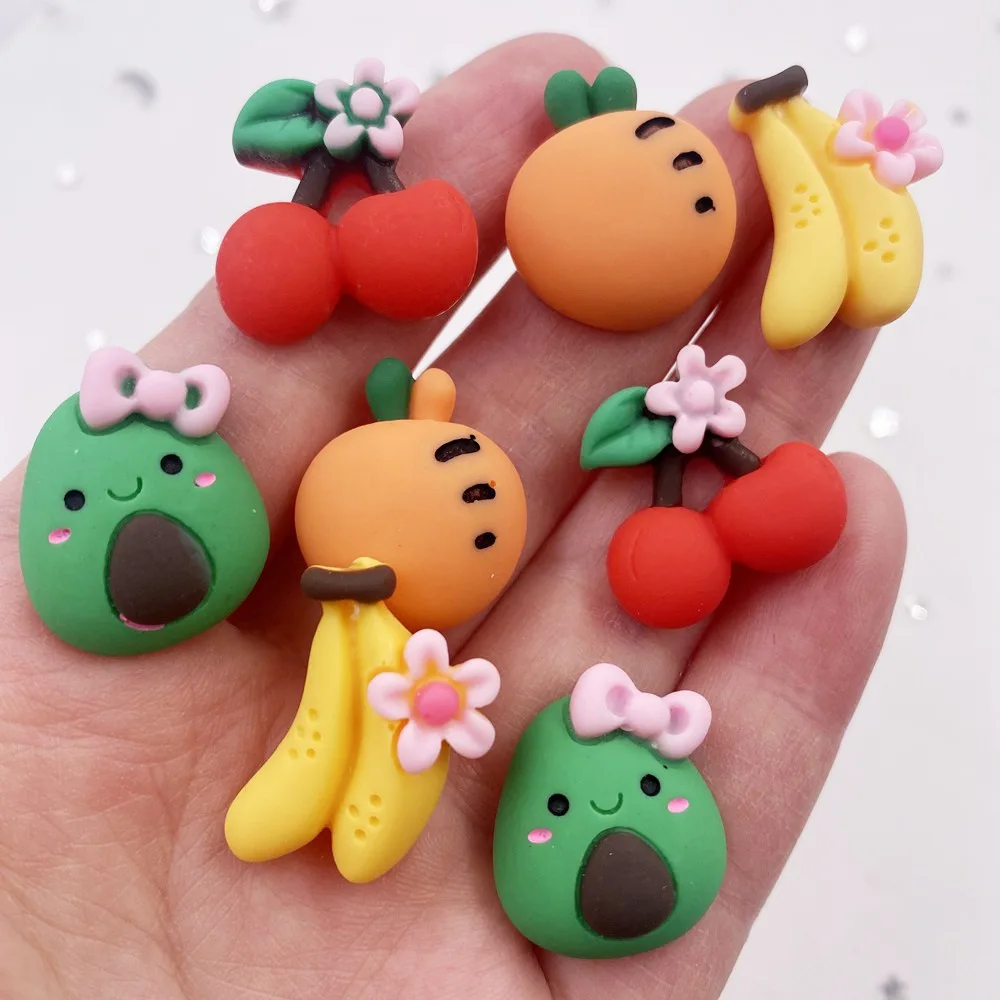 10PCS Resin Colorful 3D Radish Banana Avocado Cherry Flatback Figurine Cabochon Scrapbook DIY Hair Bow Hairpin Craft Home Decor