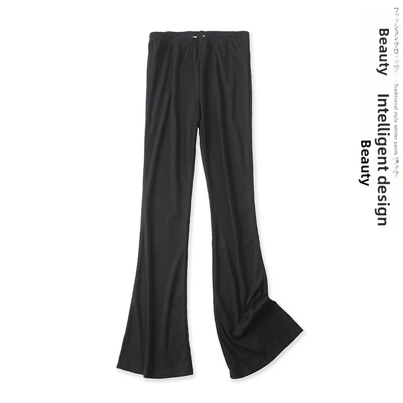 Fashionable Bell Bottom Pants Elastic Waist Cuffed Long Trousers Women's All-Match Slimming Summer New Arrival Casual Pants